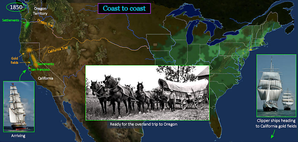 Oregon Trail and Gold Rush, 1849 map